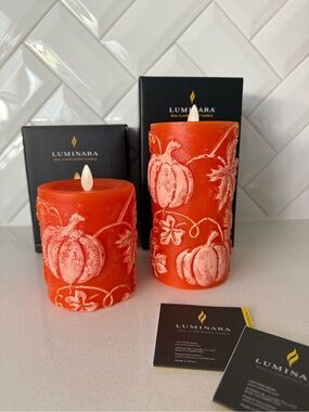 Luminara Harvest Pumpkin Embossed Flameless Candles Set of 2 NIB